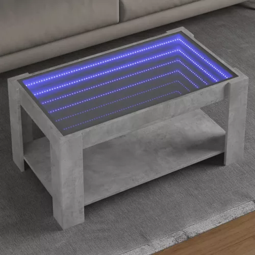 betonszürke szerelt fa dohányzóasztal LED-del 93 x 53 x 45 cm
