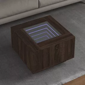   barna tölgy szerelt fa dohányzóasztal LED-del 60 x 60 x 40 cm
