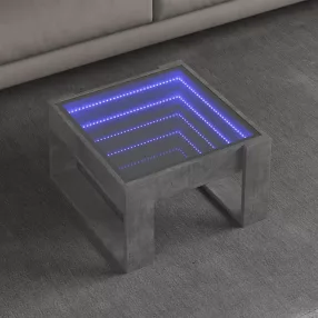   betonszürke végtelen hatású LED-es dohányzóasztal 50x53x30 cm