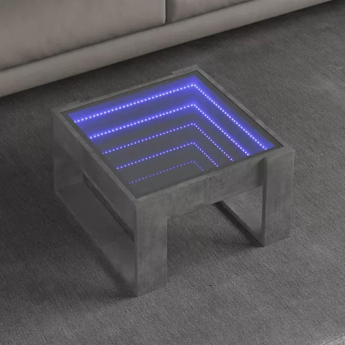 betonszürke végtelen hatású LED-es dohányzóasztal 50x53x30 cm