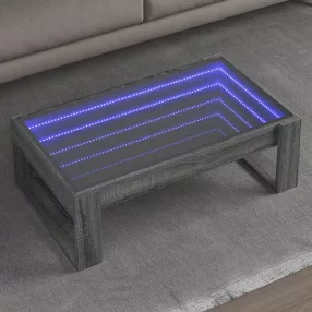   szürke sonoma végtelen hatású LED-es dohányzóasztal 90x53x30 cm