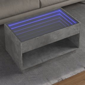   betonszürke végtelen hatású LED-es dohányzóasztal 90x50x50 cm