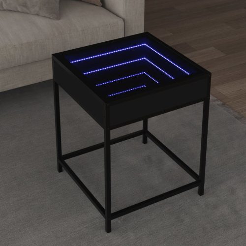 fekete végtelen hatású LED-es dohányzóasztal 40 x 40 x 51 cm