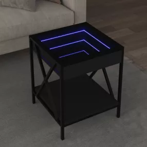   fekete végtelen hatású LED-es dohányzóasztal 40 x 40 x 49 cm