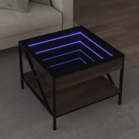   barna tölgy végtelen hatású LED-es dohányzóasztal 50x50x38 cm