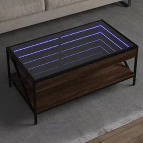   barna tölgy végtelen hatású LED-es dohányzóasztal 90x50x38 cm