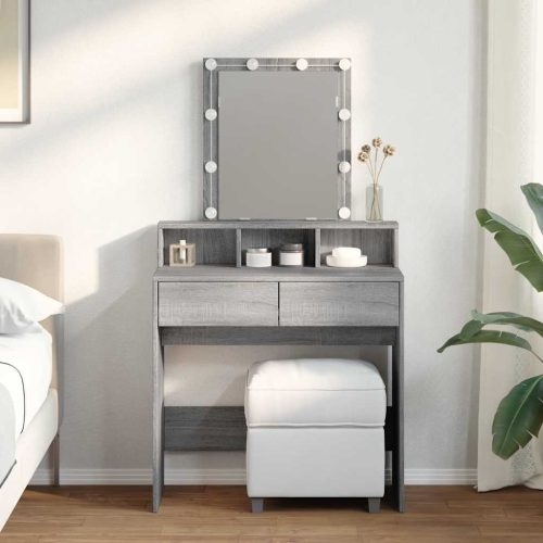 szürke sonoma színű fésülködőasztal LED-del 80 x 41 x 144,5 cm