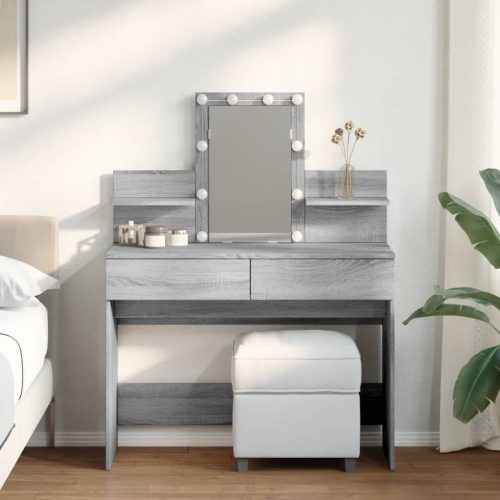 szürke sonoma színű fésülködőasztal LED-del 100 x 40 x 130 cm