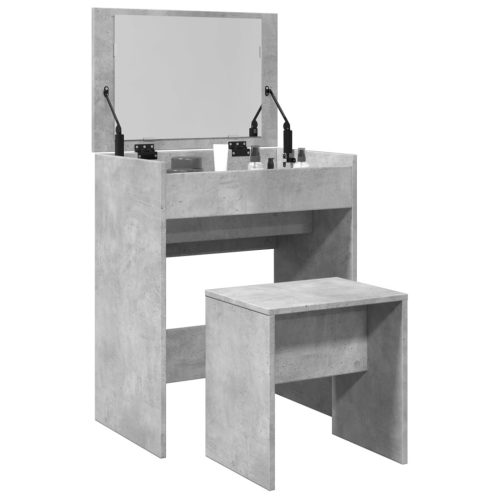 betonszürke fésülködőasztal és ülőke 60 x 40 x 113,5 cm
