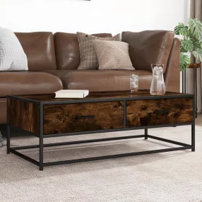   vidaXL füstös tölgy szerelt fa és fém dohányzóasztal 100 x 50 x 35 cm