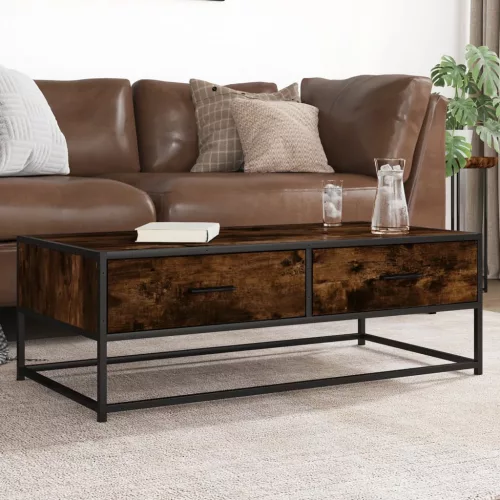vidaXL füstös tölgy szerelt fa és fém dohányzóasztal 100 x 50 x 35 cm