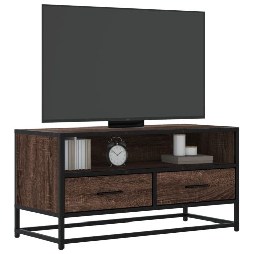 barna tölgy színű szerelt fa és fém TV-szekrény 80x34,5x40 cm