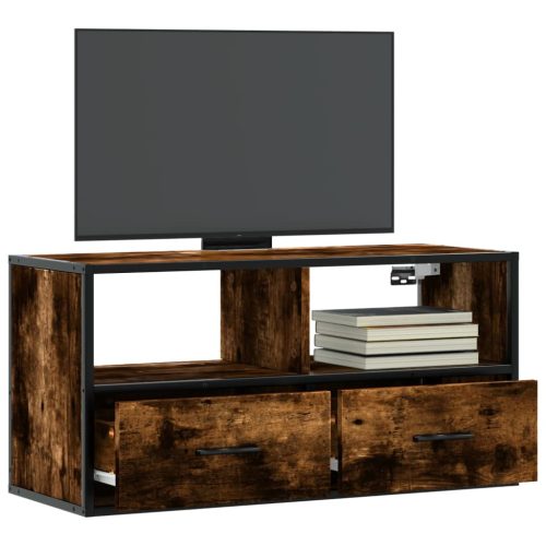 füstös tölgy színű szerelt fa és fém TV-szekrény 80x31x39,5 cm