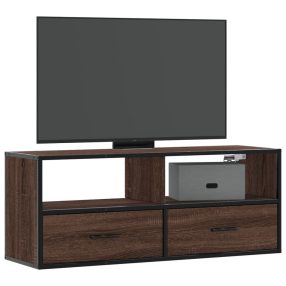   barna tölgy színű szerelt fa és fém TV-szekrény 100x31x39,5 cm