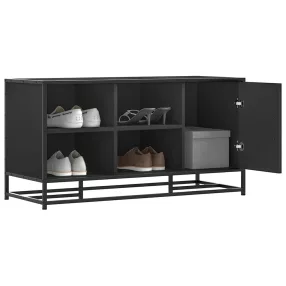   Cipőpad Fekete 100x40x53,5 cm Fából és fémből készült pad