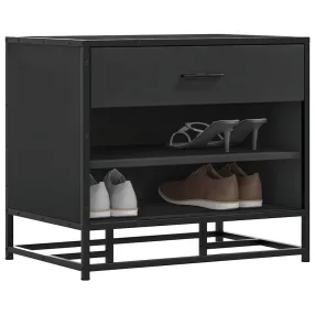   Cipőpad Fekete 60x40x53,5 cm Fából és fémből készült pad