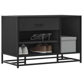   Cipőpad Fekete 80x40x53,5 cm Fából és fémből készült pad