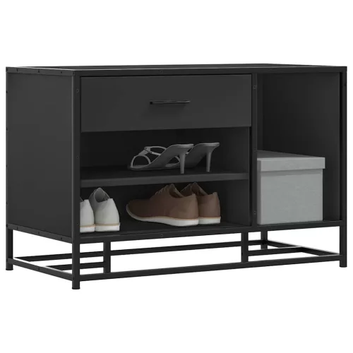 Cipőpad Fekete 80x40x53,5 cm Fából és fémből készült pad