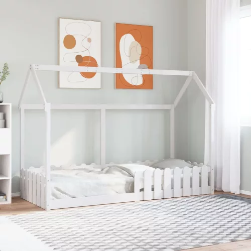 fehér tömör fenyőfa házikó gyerekágykeret 80 x 200 cm