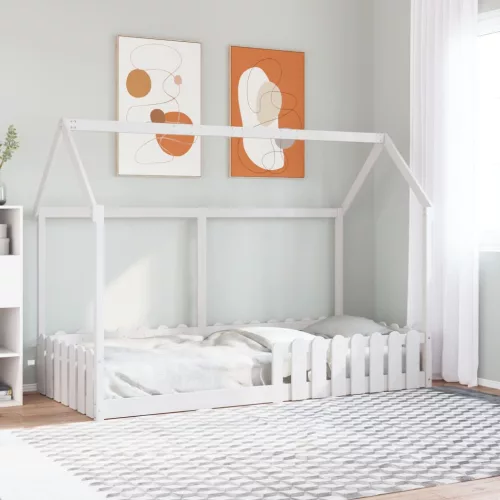 fehér tömör fenyőfa házikó gyerekágykeret 90 x 190 cm