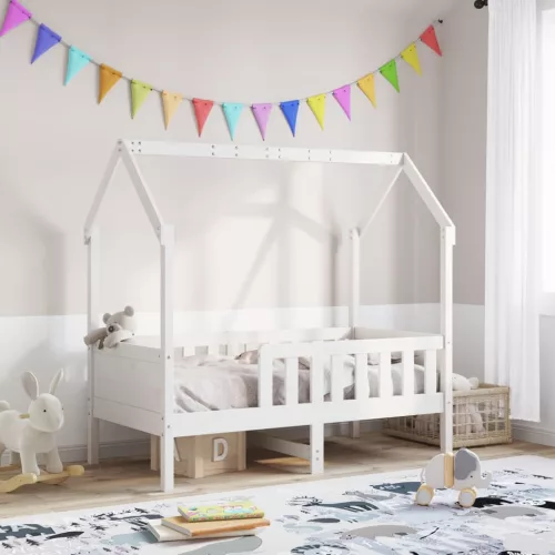 vidaXL fehér tömör fenyőfa házikó gyerekágykeret 80 x 160 cm