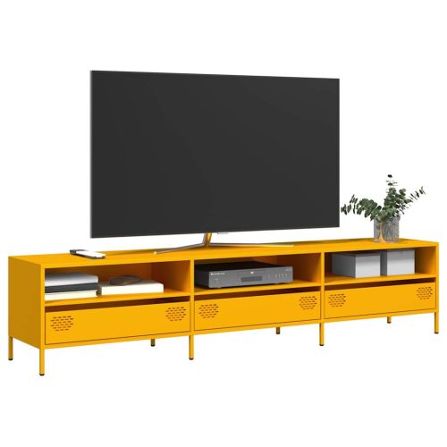 mustársárga hidegen hengerelt acél TV-szekrény 202x39x43,5 cm