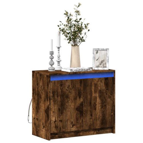 füstös tölgy szerelt fa tálalószekrény LED-del 72 x 34 x 61 cm