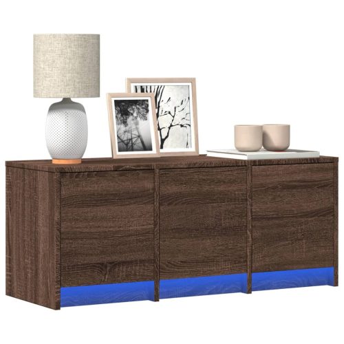 barna tölgy színű szerelt fa TV-szekrény LED-del 97x34x40 cm