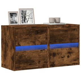   2 db füstös tölgy fali TV-szekrény LED-ekkel 41 x 31 x 45 cm