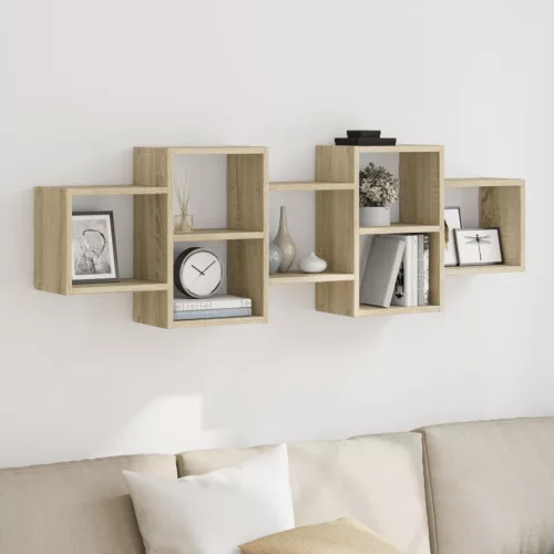 sonoma tölgy színű szerelt fa fali polc 129 x 18 x 42 cm