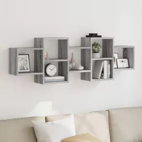 szürke sonoma színű szerelt fa fali polc 129 x 18 x 42 cm