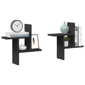 2 db fekete szerelt fa fali polc 38 x 12 x 38 cm