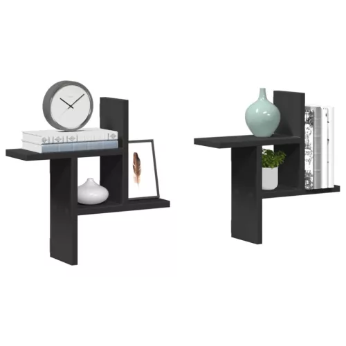 2 db fekete szerelt fa fali polc 38 x 12 x 38 cm