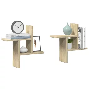   2 db sonoma tölgy színű szerelt fa fali polc 38 x 12 x 38 cm