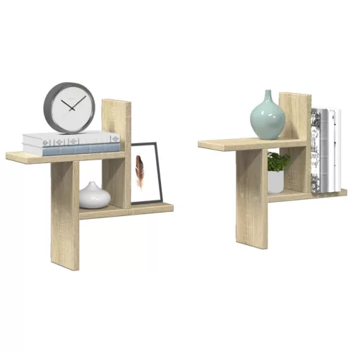 2 db sonoma tölgy színű szerelt fa fali polc 38 x 12 x 38 cm