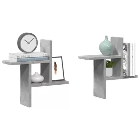 2 db betonszürke szerelt fa fali polc 38 x 12 x 38 cm