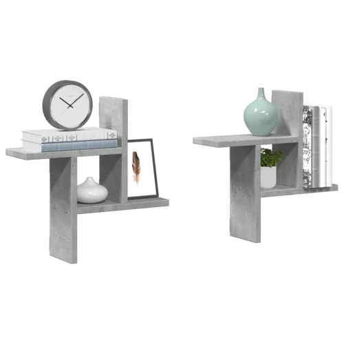 2 db betonszürke szerelt fa fali polc 38 x 12 x 38 cm