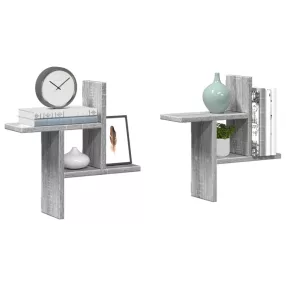   2 db szürke sonoma színű szerelt fa fali polc 38 x 12 x 38 cm