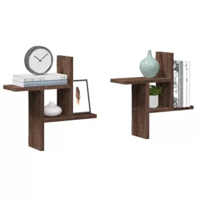   2 db barna tölgyszínű szerelt fa fali kockapolc 38 x 12 x 38 cm