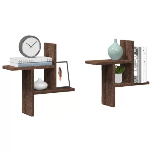 2 db barna tölgyszínű szerelt fa fali kockapolc 38 x 12 x 38 cm