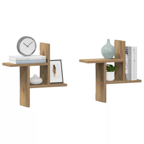 2 db kézműves tölgy színű szerelt fa fali polc 38 x 12 x 38 cm