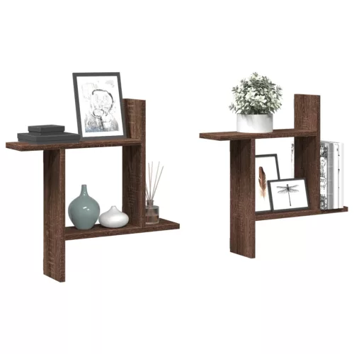 2 db barna tölgyszínű szerelt fa fali polc 50 x 12 x 50 cm