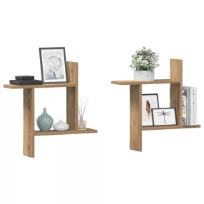   2 db kézműves tölgy színű szerelt fa fali polc 50 x 12 x 50 cm