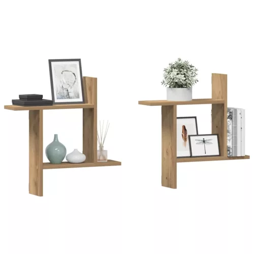 2 db kézműves tölgy színű szerelt fa fali polc 50 x 12 x 50 cm