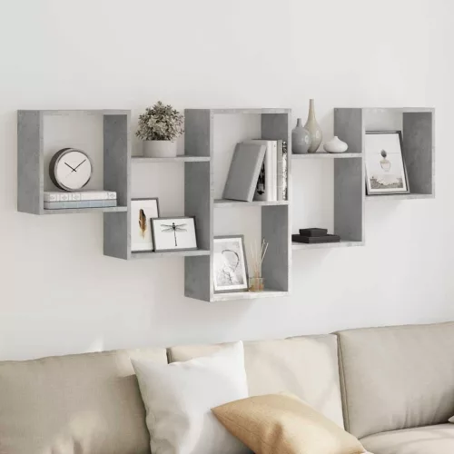 betonszürke szerelt fa fali polc 159 x 18 x 66 cm