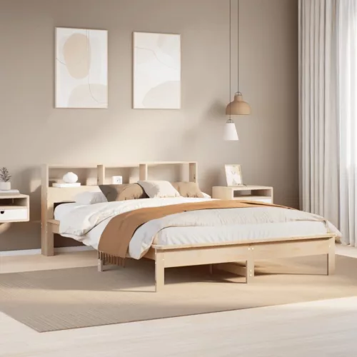 vidaXL tömör fenyőfa könyvespolcos ágy matrac nélkül 120 x 200 cm
