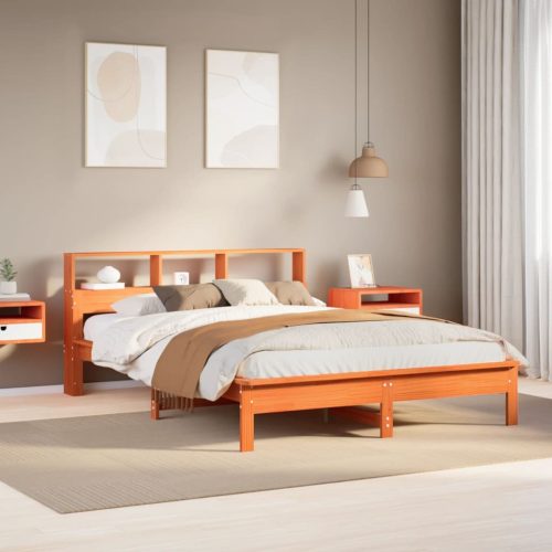 barna tömör fenyőfa könyvespolcos ágy matrac nélkül 120 x 190cm