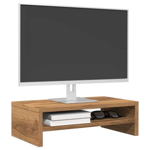 Kézműves tölgy színű szerelt fa monitorállvány 42x24x13 cm