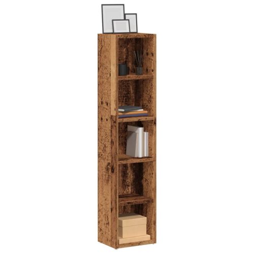 2 db antik fa színű szerelt fa CD-tartó szekrény 21x16x93,5 cm