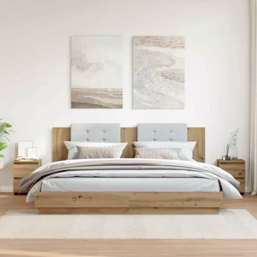 2 db kézműves tölgy színű szerelt fa éjjeliszekrény 30x30x40 cm